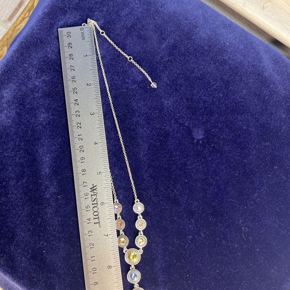Napier Drop Necklace Rhinestone Blue Pink Yellow Purple Silver Tone - Picture 7 of 9